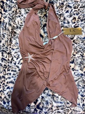 Lizette Collection Brown Halter Swim Top with Starfish Accent